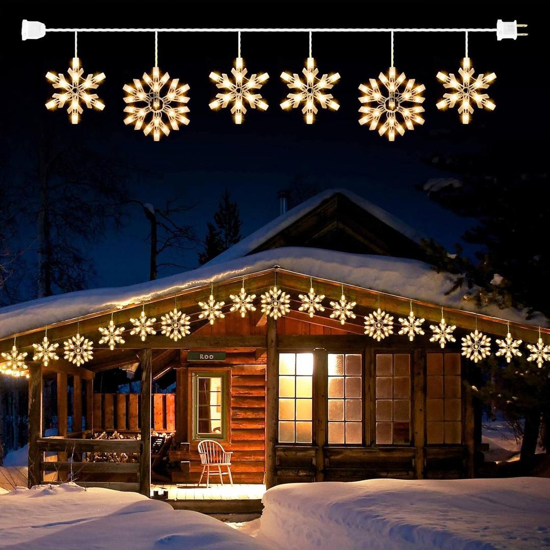 Minetom Snowflake Christmas String Lights with 6 Drops - 9ft 100 Mini Bulb Icicle Lights with Hooks, Plug-in Connectable Hanging Lights for Christmas Home Indoor Outdoor Wedding Holiday Dcor