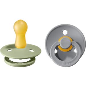 Bibs Pacifiers Color Collection, Set of 2 BPA-Free Latex Pacifiers Made in Europe, Round Nipple Baby Pacifier. (18+ Month (Pack of 2), Sage / Cloud)