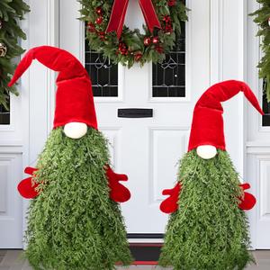 2 Pcs Christmas Gnomes Decorations 26" 22" Gnome Topiary Tree Set Christmas Porch Decor for Indoor Outdoor Home Xmas Front Door Garden Entryway