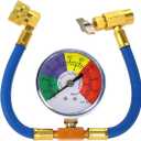 R134A Car AC Refrigerant Charge Hose Kit, 600-3000PSI Air Conditioning Refrigerant Recharge Hose with Low Pressure Gauge, Auto A/C 1/2" Recharge Measuring Can Tap, Universal Fit (14.96 Inch