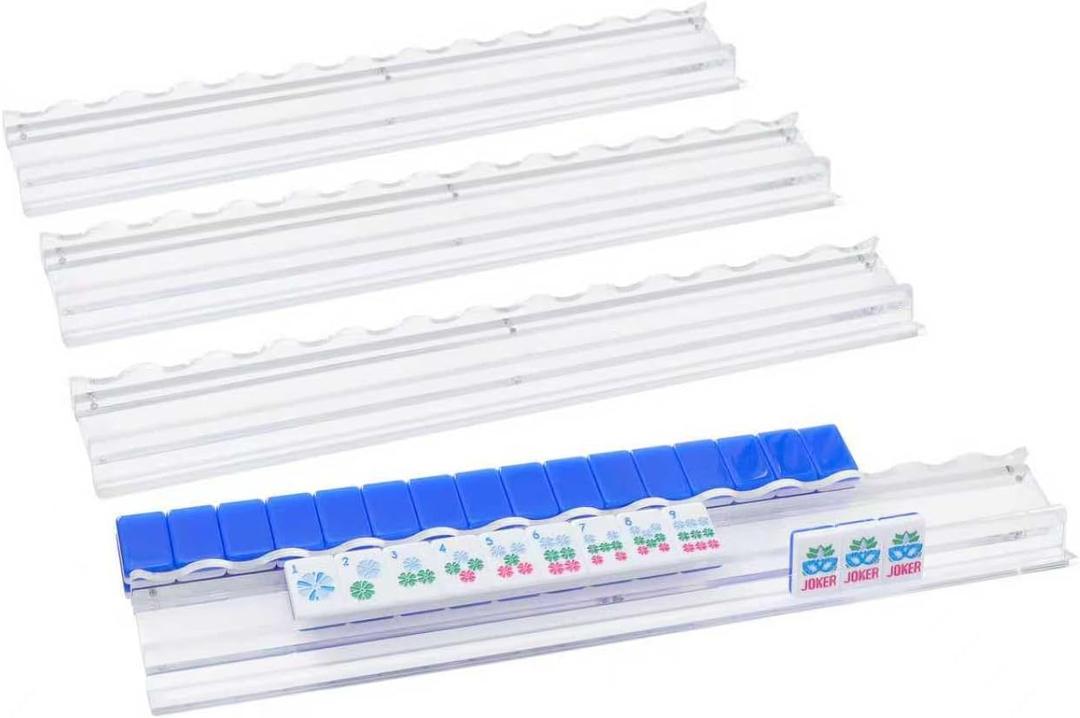 Set of 4 Clear Acrylic Mahjong Racks with Redesigned Pusher, American Mahjong Accessories