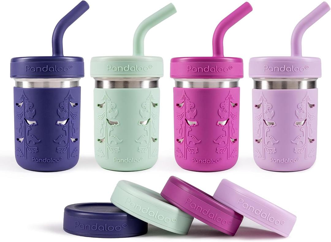 Pandaloo Smoothie Cups for Kids - Stainless Steel Toddler Tumbler with Straw, Sippy Cup for Smoothies - BPA-Free, Toddler Snack Cups, 10 oz, Pack of 4