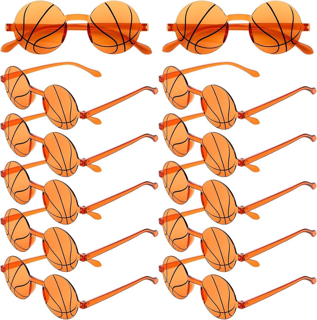 12 Pcs Basketball Glasses Basketball Senior Night Party Favors 2026 Sport Team Gifts Round Eyeglasses Goodie Bag Stuffer for Fans Coach Cheer Player Women Men Birthday (Orange)