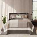 Finlonte Oversized King Bedspread 128"x120" - 100% Cotton Lightweight Quilted Coverlet Set, Reversible Rustic Plaid Bedding, Farmhouse Patchwork Super King Quilt for All Seasons, Brown/Beige/Taupe