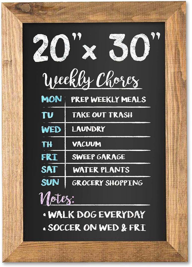 Ilyapa Rustic Wooden Magnetic Kitchen Chalkboard Sign - 20x30 Inch Brown Framed Wall Hanging Chalk Board for Farmhouse Decor, Wedding, Restaurant Menu