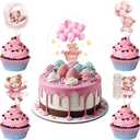 25PCS Moon Baby Bear Cupcake Topper and Bear Acrylic Cake Topper, Jungle Animal Theme Cupcake Party Supplies for Baby Shower Decorations Newborn Party Supplies (Pink)
