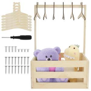 Wooden Baby Shower Crate Closet with 6 Hangers, Baby Storage Crate with Handle, Wood Basket for Baby Shower Gifts, Wooden Shower Party Crate Closet, Baby Shower Wooden Basket