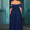 Women's Daily Plus Size Dresses A Line Chiffon Wedding Guest Bridesmaid Maxi Dress Prom Evening Party Cocktail Gown (Blue, XL)