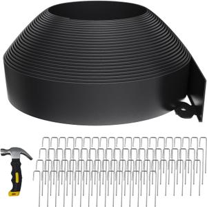 66FT Landscape Edging 4 in Tall with 70 Spikes, Garden Edging Border and 1 Hammer, Plastic Landscape Edging Border Lawn Edging for Landscaping, Flower Beds, Yard