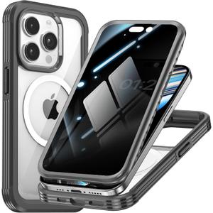 Magnetic Case for iPhone 15 Pro with Privacy Screen Protector [Military Grade Protection] [Compatible with MagSafe] Anti Peep Soft Edge Double Sided Tempered Glass Mag-Safe Shockproof Privacy Case (Black)