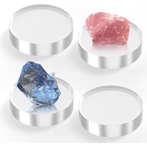 SAMYUCHO Acrylic Blocks 3 X 3 X 1 Inch 4 Pcs Acrylic Base Stand for Display Clear Block Round Riser Display Stands Pedestal Polished Cube for Jewelry trophy Props Collection Ring