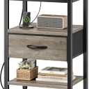 SUPERJARE Nightstand with Charging Station, Bed Side Table with Adjustable Fabric Drawer, Night Stand for Bedroom, 3-Tier Storage End Table, for Living Room, Oak (M (11.8"D x 15.7"W x 23.4"H))