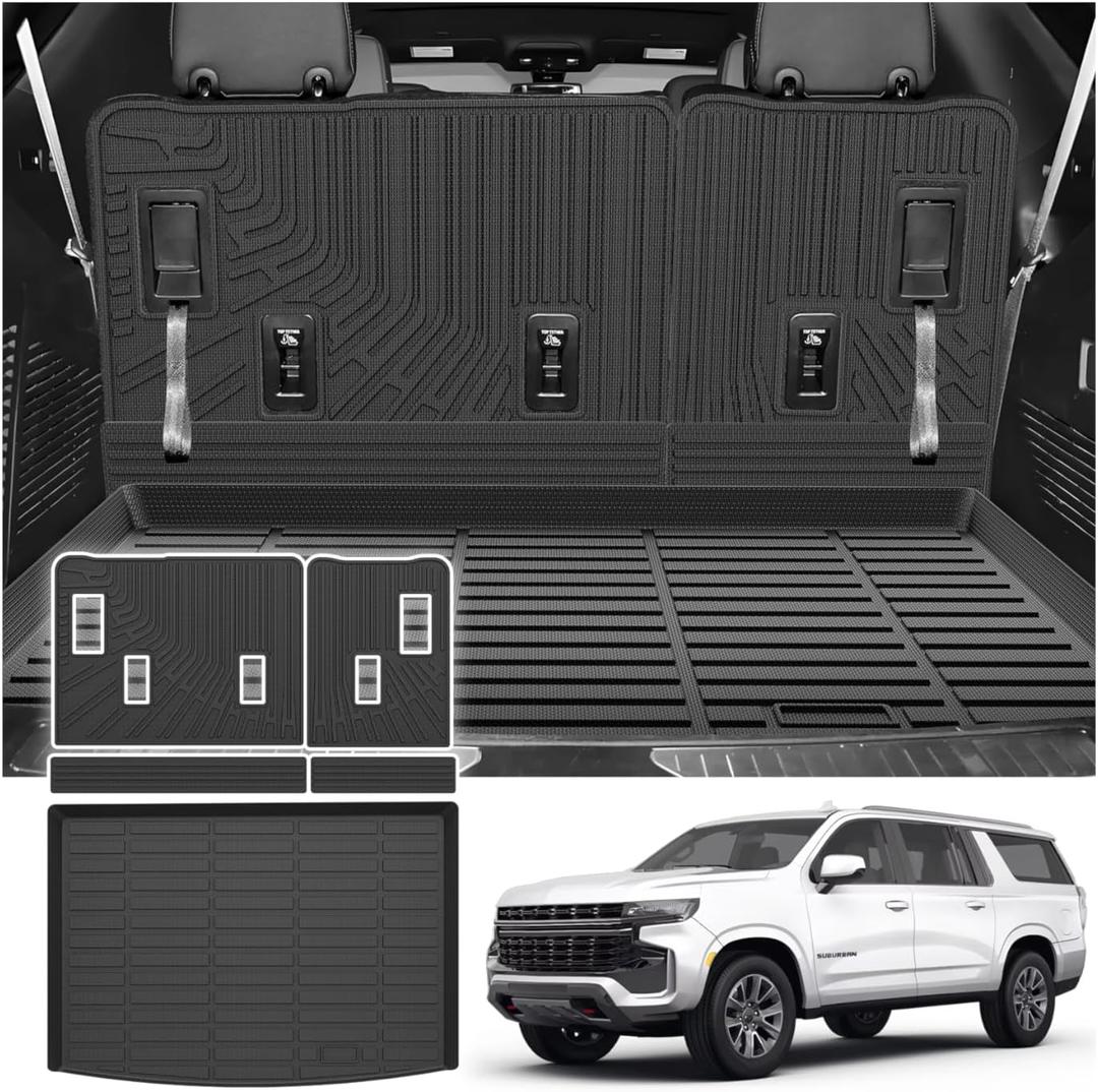 Cargo Liner for Chevy/Chevrolet Suburban & GMC Yukon XL 2021-2025 2026, All Weather Cargo Mats for Suburban Accessories, Heavy Duty TPE Trunk Mat, Car Accessories