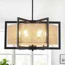 Modern Farmhouse Black Chandeliers for Dining Room, 6 Light 21.25 Inch Contemporary Geometric Drum Chandelier Industrial Pendant Light Fixture for Entryway Foyer Hallway Living Room