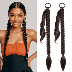 Braided Ponytail Hair Extension, Long Straight Hair Ponytail With Hair Tie Braids Hair Extensions for Women Synthetic Hair Sleek Wrap Around Hair Pieces 32 inch 4# Brown Color 2pcs/lot