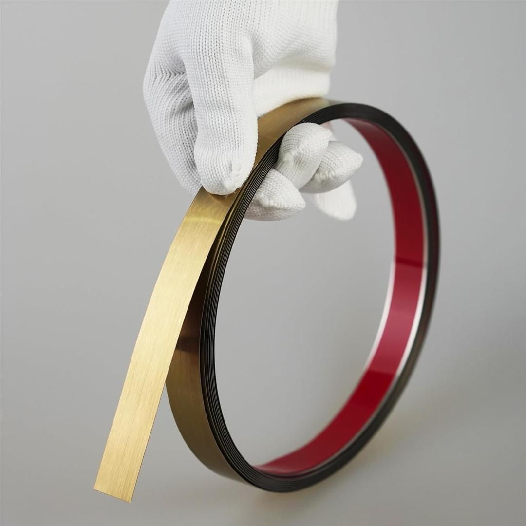 Hungbak Peel and Stick Metal Trim, Flexible Stainless Steel Molding for Wall, Fireplace, Mirror Frame, Craft and Home Decoration (Shiny Gold, 6m x 1.5cm)