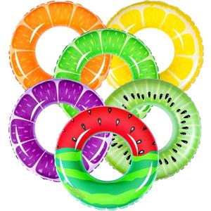 6 Pcs Fruit Inflatable Pool Floats Swimming Rings Watermelon Orange Grape Lemon Kiwi Pool Toys Swim Tubes Rings Inflatable Tubes Bulk for Adults Beach Outdoor Party Supplies Water Fun Toys