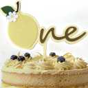 Wood Lemon First Cake Topper - Wooden and Acrylic Boys and Girls One Year Cake Topper for Baby First Year Birthday Party,Anniversary,Kids 1st Birthday Decorations (Lemon First Birthday Cake Topper)