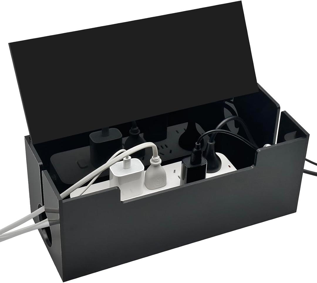 Cable Cord Organizer Box, 2 Open Slots Cords Hider Box, Under Desk Power Strip Organizer and Floor Cables Storage, Black