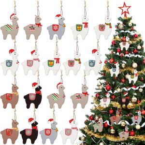 Llama Ornaments Alpaca Pendants Christmas Hanging Decorations Llama Wooden Ornaments Cactus Wooden Ornaments for Christmas Tree Decorations Holiday Xmas Party Decoration(Cute Style,18 Pieces)