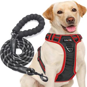 No Pull Dog Harness Adjustable Reflective Oxford Easy Control Medium Large Dog Harness with A Free Heavy Duty 5ft Dog Leash L