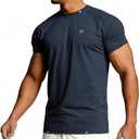 Men Muscle Fitness Quick Dry T-Shirt - Moisture Wicking Perforated Slim Fit Gym Top with Reflective Logo Medium