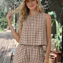 IDEALSANXUN Womens Two Piece Sets Summer Beach Spring Gingham Tank Tops and Plaid Shorts Pajama Sets (Brown, M)