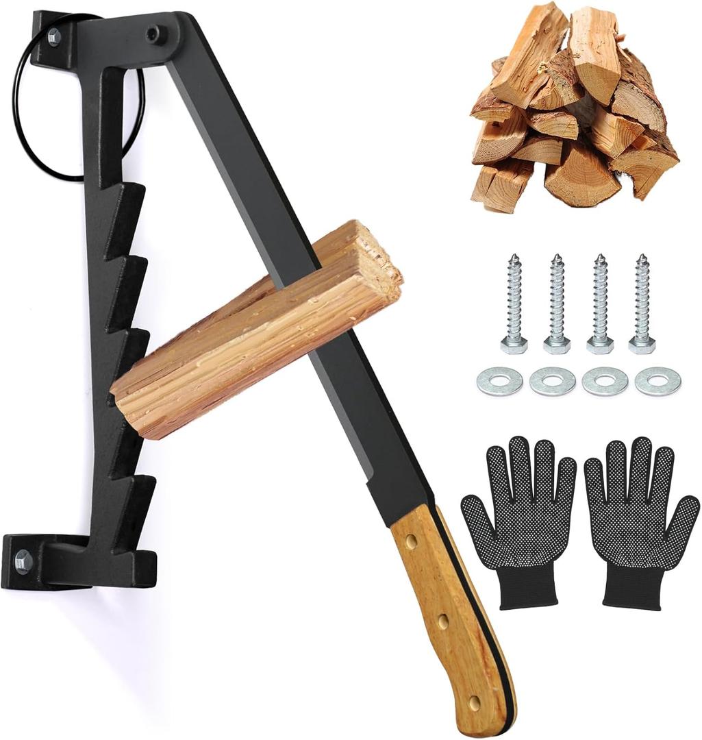Vokoroad Wall Mounted Wood Splitter, Carbon Steel Kindling Splitter Log Wood Cracker with Wooden Handle, Portable Manual FireWood Kindling Splitter for Soft Wood, Camping, Barbecue, Indoor or Outdoor