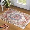 YJ.GWL Doormat Boho Area Rug 2x3, Machine Washable Small Low Pile Lightweight Thin Entryway Rug, Floral Vintage Distress Print Pattern Carpet for Entrance Kitchen Bedroom, Orange