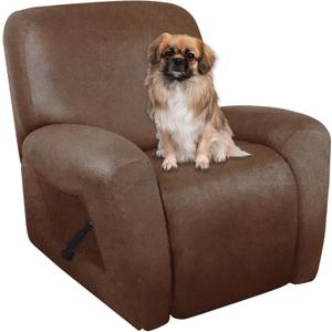 Leather Look Oversize Recliner Chair Covers, Thick 4 Pieces Lazy Boy Recliner Covers for Recliner Chair, Leather Cover for Recliner Slipcovers for Pets Kids(X-Large, Brown) (1 XL Seater)