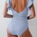 B2prity One Piece Swimsuits for Women Ruffle Sleeve V Neck Bathing Suit Tummy Control Cutout Monokini Slimming Swimwear (Blue, XXL)