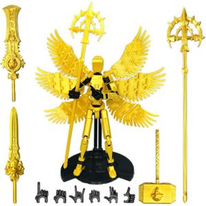 (Assembly Completed) T13 Action Figure Set, Dummy 13 3D Printed Action Toy Gifts for Kids, Robot 13 Action Figure Full Body Mechanical Doll Christmas Birthday Gift for Boys Girls (Gold)
