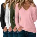 4 Pack Women's Long Sleeve Nursing Shirts with Hidden Zipper V Neck Breastfeeding Clothes Maternity Loose Fit Tops (Large, Black, White, Army Green, Pink)