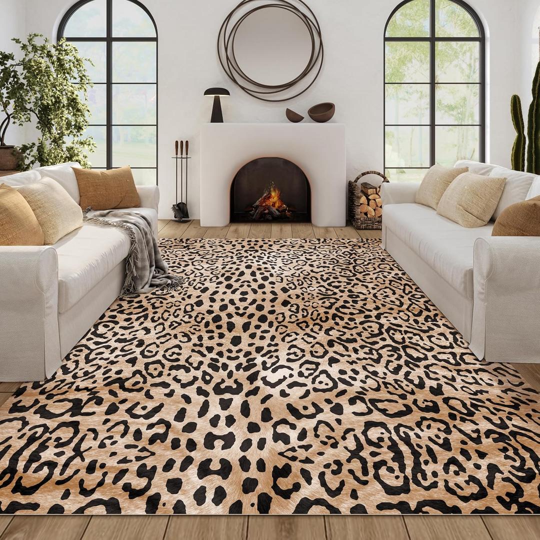 Leopard Print Area Rug, Leopard Rug 8x10 Cheetah Area Rug for Bedroom Living Room Animal Print Area Rugs Leopard Carpet Leopard Print Rug Animal Print Rugs Black and Gold