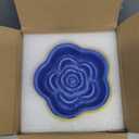 S&Q's CERAMICS Raised Slow Feeder Cat Bowl, Ceramic Elevated and Titled Pet Food Bowl, Small Dogs Slow Feeder, Flower Shaped Dish for Dry and Wet Food (Blue, 5.8")