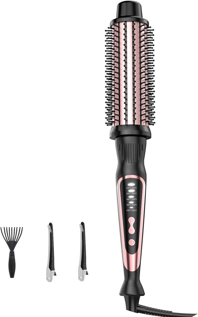 Thermal Brush, Heated Round Brush & Curling Iron with Ceramic Ionic Technology, Hair Tools for Volumizing & Styling, TravelFriendly Hot Comb with Adjustable Temperature（Rose Gold 1.5 inch）