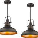 Emliviar 2 Pack Farmhouse Pendant Lights for Kitchen Island, 1-Light Ceiling Hanging Lights with Metal Dome Shade, Oil Rubbed Bronze Finish, YE262M1L-2 ORB