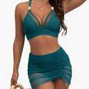 Blooming Jelly Womens High Wasited Bikini Sets Tummy Control Swimsuits Curvy Mesh Swim Skirt Medium