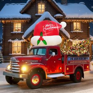 GUDELAK 6FT Christmas Inflatable Outdoor Decoration, Funny Christmas Inflatables Santa Hat Car Decor, Christmas Blow Ups Outdoor with LED Lights, Inflatable Christmas Decorations Outdoor for Car Roof