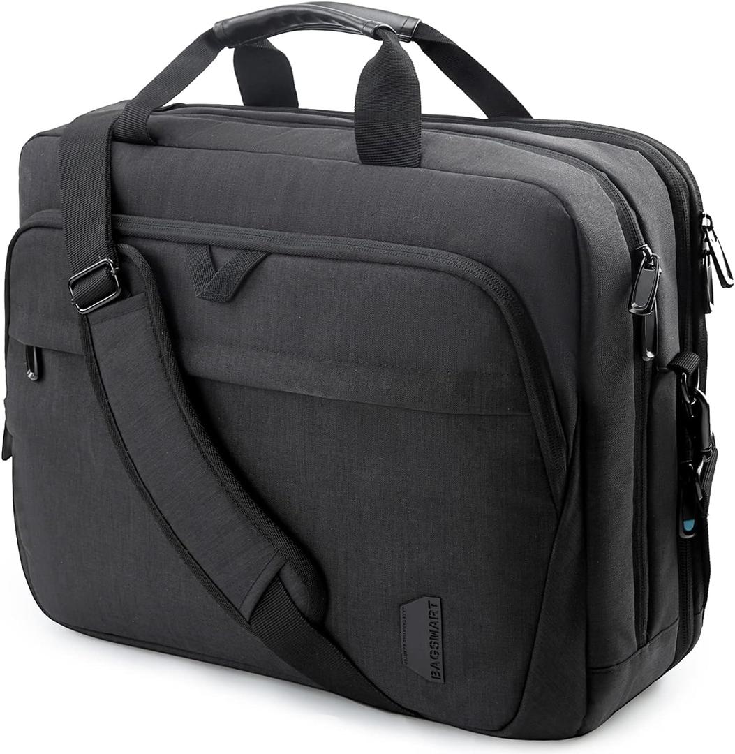 BAGSMART 18 Inch Laptop Bag, Expandable Briefcase, Computer Bag Men Women, Laptop Shoulder Bag, Work Bag Business Travel Office - Black
