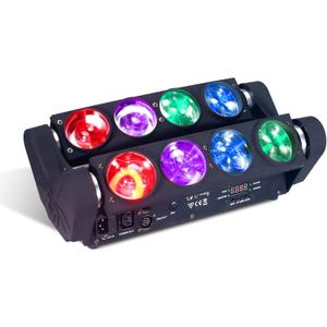 8x15W Spider Moving Head Light LED RGBW 4in1 Portable Stage Light, Strobe Party Beam DJ Lighting DMX 512 & Sound Activated for KTV Disco Party Event