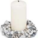4 x Abbott Collection Beaded Pillar Candle Ring, Silver (6.5" D)