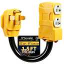 50 Amp to 20 Amp 110V RV Distribution Adapter,NEMA 14-50P to 4 X 5-20R/15R RV 4-Prong to Mutiple Household Outlet w/ 20Amp Circuit Breaker RV Generator Distribution Cord 1.5FT