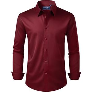 Alimens & Gentle Men's Dress Shirt Regular Fit Stretch Stain Shield Long Sleeve Solid Business Wedding Button Down Shirts, Burgundy