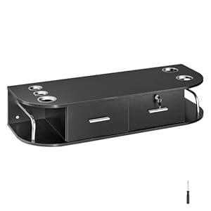 VEVOR Wall Mount Styling Station, Hair Barber Table with 5 Hair Dryer Holders, 2 Drawers(One Lockable), Beauty Salon Equipment for SPA, Barber Shop, Home & Bathroom, Black