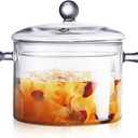 Glass Saucepan with Cover, 1.5L/50 FL OZ Heat-resistant Glass Stovetop Pot and Pan with Lid, The Best Handmade Cookware Set Cooktop Safe for Pasta Noodle, Soup, Milk, Baby Food