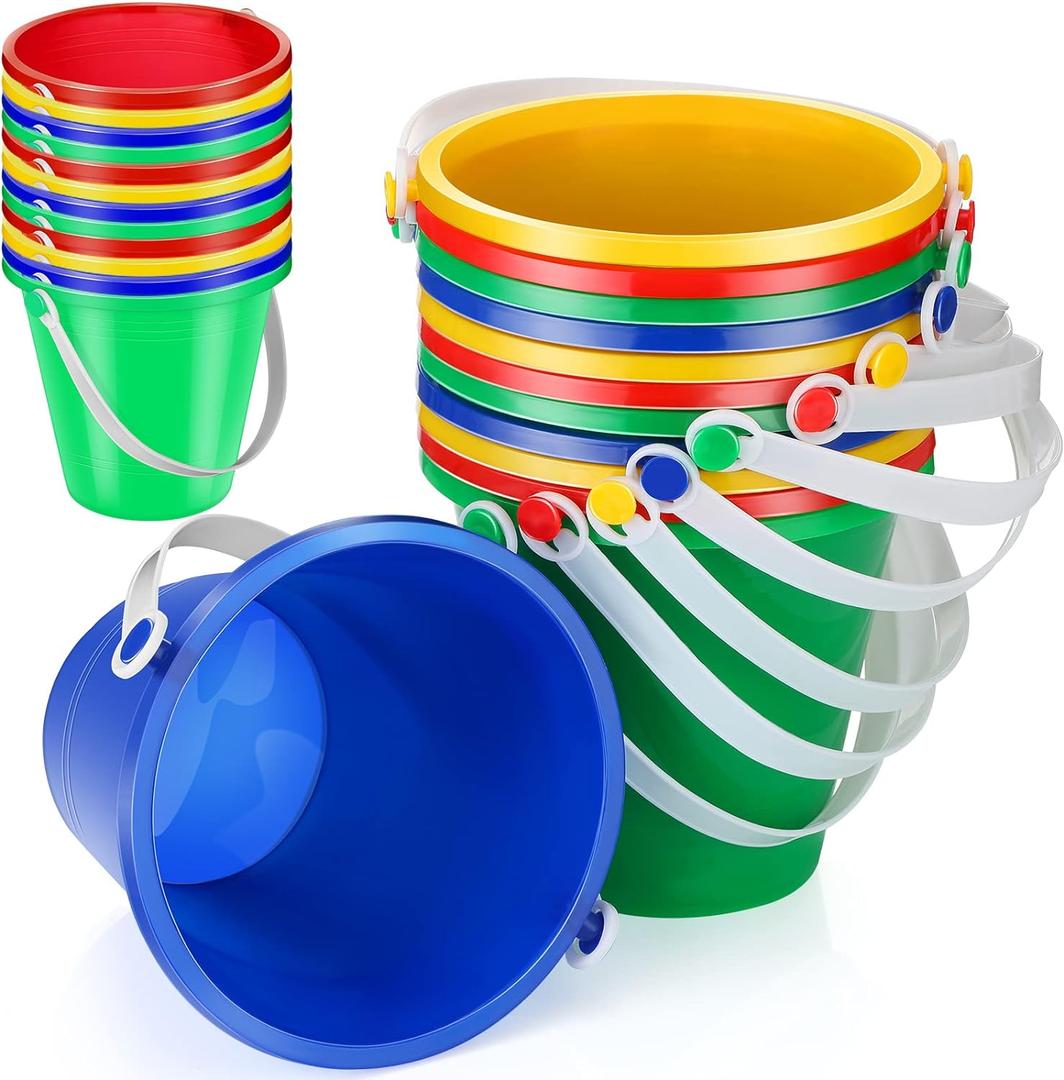 24 Pcs 5 Inch Beach Bucket Sand Buckets Colorful Fun Plastic Pails and Sandcastle Mold for Kids Toddler Tool Summer Beach Theme Birthday Party Favors Pool Play Castle Water, 4 Colors (Red)