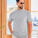 Vssjavun Men's Mock Neck Shirt Short Sleeve Turtleneck T-Shirt Slim Fit Pullover Casual Basic Tee (Gray, L)