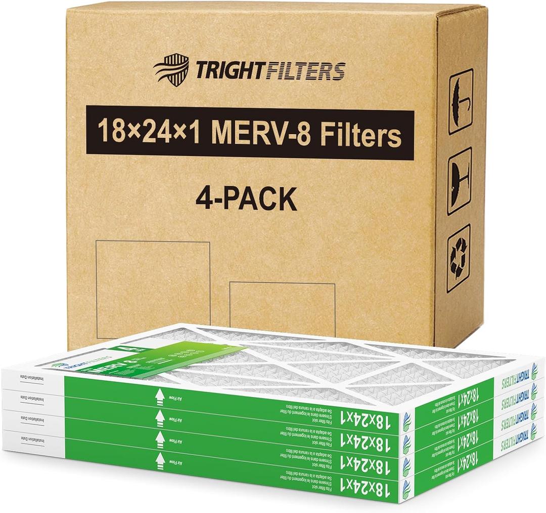 TRIGHTFILTERS 18x24x1 Air Filter 4 Pack, MERV 8 Pleated Dust Defense Air Filters Replacement for Air Conditioner & Furnace, Durable & Lightweight