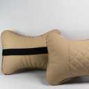 Set of 2 Quilted Faux Leather Car Headrest Pillow, Black Case/Black Threading, Ergonomic Neck Support for Comfortable Driving (Tan Base/Beige Thread)